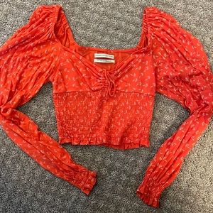 Orange crop top w/ peasant sleeves